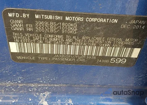 2015 Mitsubishi Lancer Es из США, поврежденный, VIN JA32U2FU7FU013976